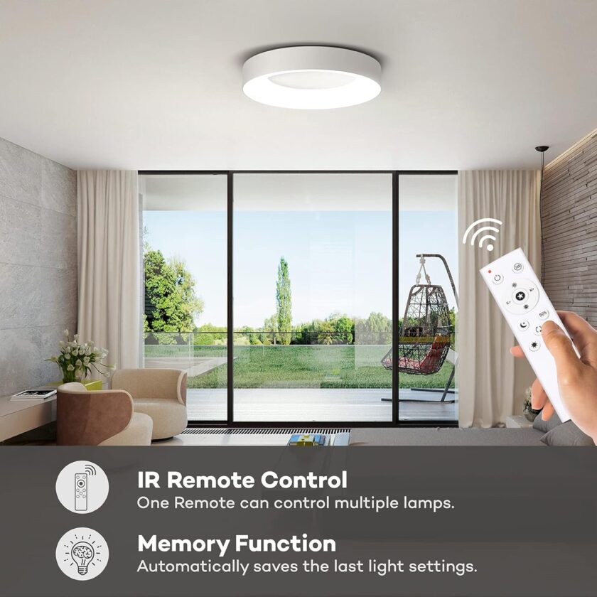 Annaror LED Flush Mount Ceiling Light with Remote Control, 24W 3000K-6500K Dimmable Ceiling Light Fixture, Modern Led Ceiling Lights for Bedroom Kitchen Living Room, 11 Inch White - Image 3