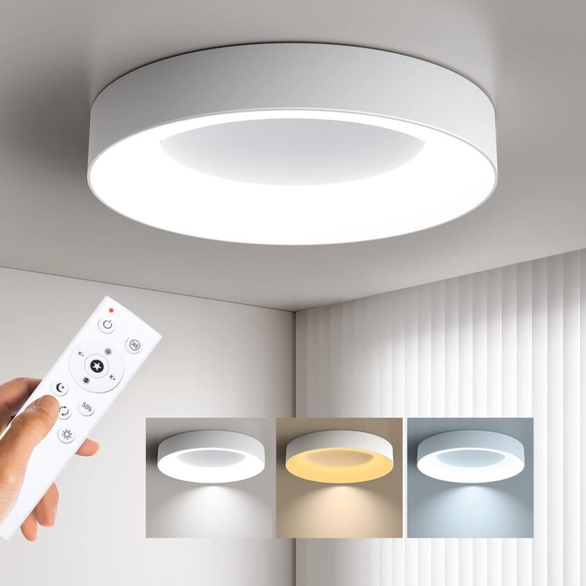 Annaror LED Flush Mount Ceiling Light with Remote Control, 24W 3000K-6500K Dimmable Ceiling Light Fixture, Modern Led Ceiling Lights for Bedroom Kitchen Living Room, 11 Inch White