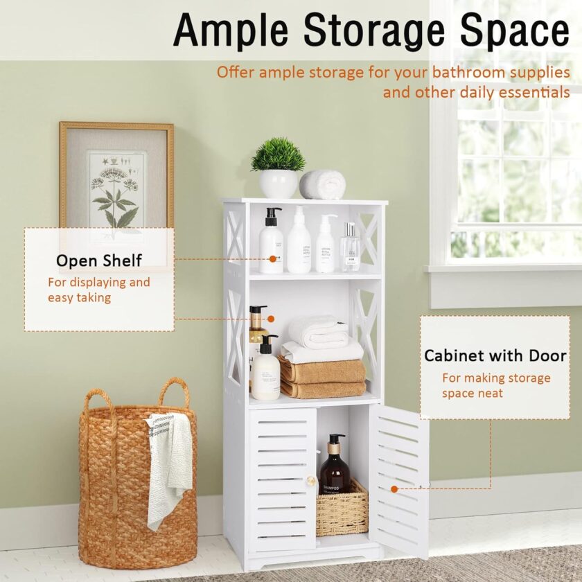 Bathroom Floor Storage Cabinet,Bathroom Storage Furniture Home Organizer Shelf Rack Multiple Tiers Shelves Cabinet,Free Standing Cabinet with Shelf,Small Space Corner Cabinet - Image 7