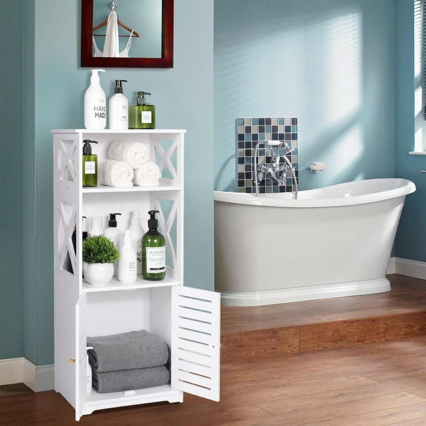 Bathroom Floor Storage Cabinet,Bathroom Storage Furniture Home Organizer Shelf Rack Multiple Tiers Shelves Cabinet,Free Standing Cabinet with Shelf,Small Space Corner Cabinet