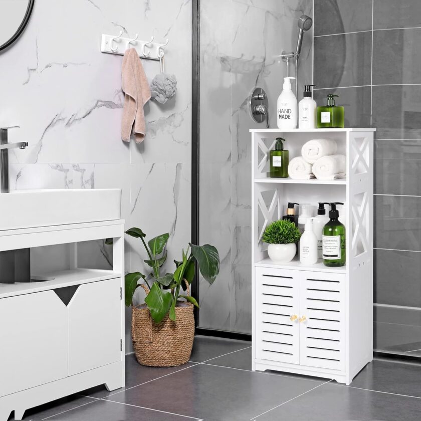 Bathroom Floor Storage Cabinet,Bathroom Storage Furniture Home Organizer Shelf Rack Multiple Tiers Shelves Cabinet,Free Standing Cabinet with Shelf,Small Space Corner Cabinet - Image 4