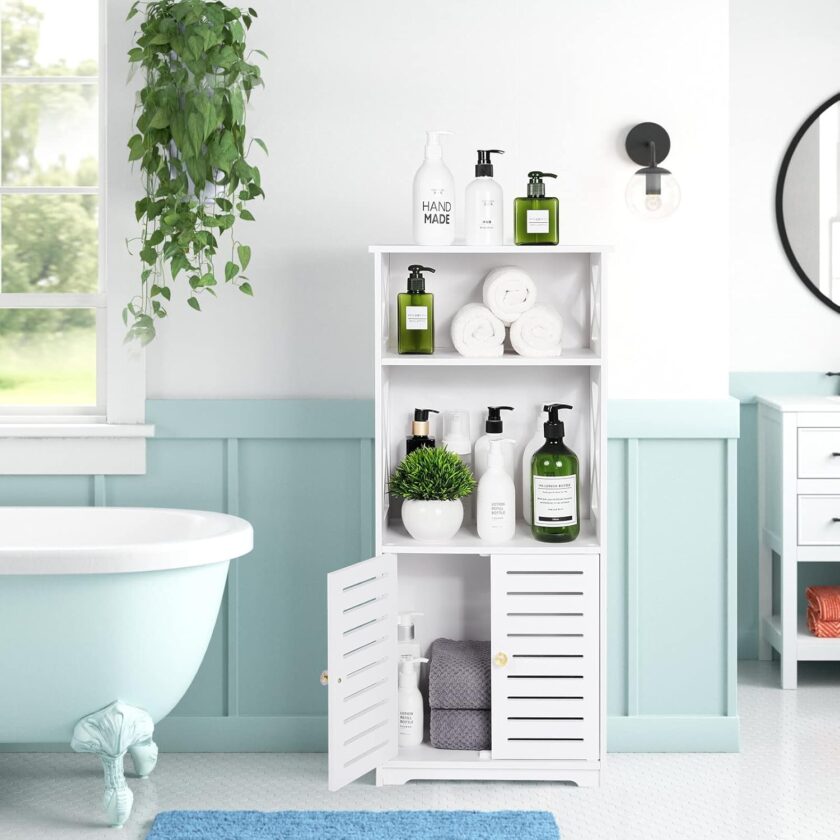 Bathroom Floor Storage Cabinet,Bathroom Storage Furniture Home Organizer Shelf Rack Multiple Tiers Shelves Cabinet,Free Standing Cabinet with Shelf,Small Space Corner Cabinet - Image 3