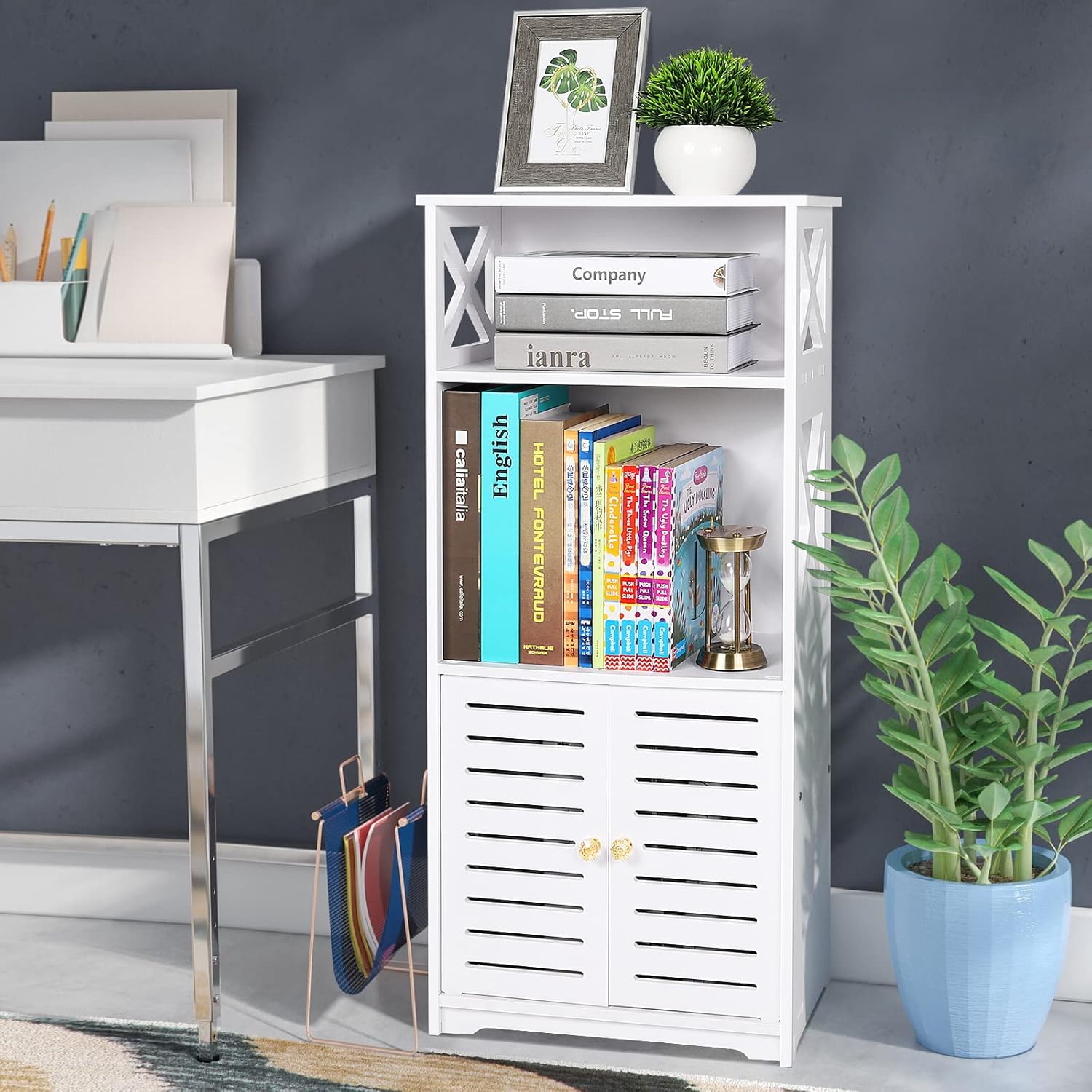 Bathroom Floor Storage Cabinet,Bathroom Storage Furniture Home Organizer Shelf Rack Multiple Tiers Shelves Cabinet,Free Standing Cabinet with Shelf,Small Space Corner Cabinet - Image 6