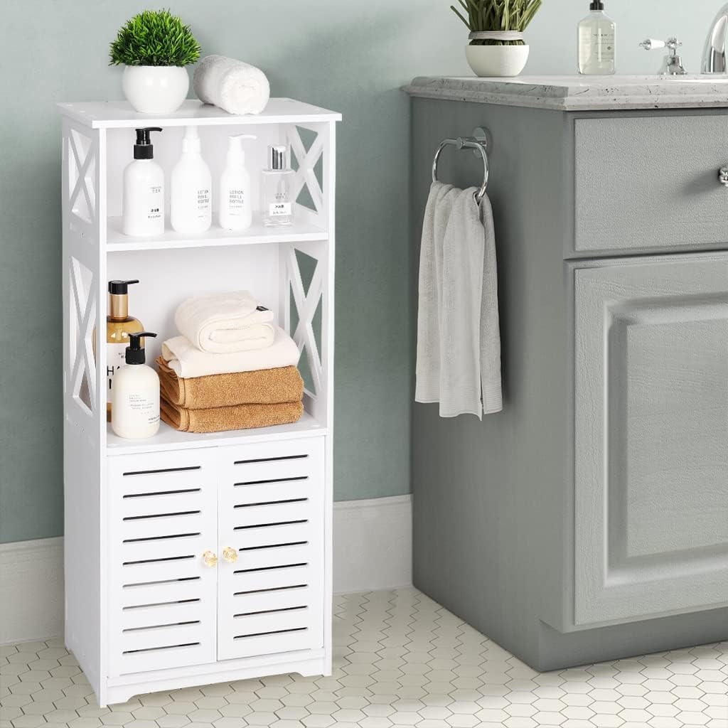 Bathroom Floor Storage Cabinet,Bathroom Storage Furniture Home Organizer Shelf Rack Multiple Tiers Shelves Cabinet,Free Standing Cabinet with Shelf,Small Space Corner Cabinet - Image 8