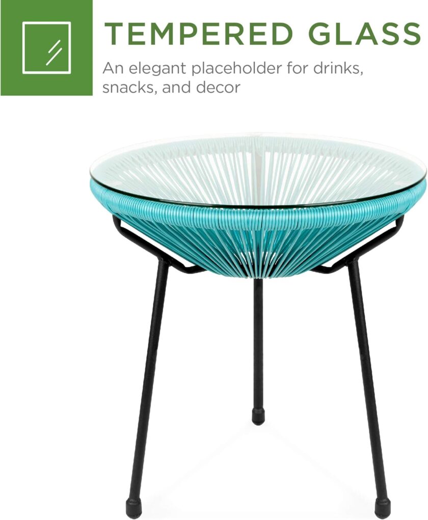 Best Choice Products 3-Piece Outdoor Acapulco All-Weather Woven Rope Patio Conversation Bistro Set w\/Glass Top Table and 2 Rocking Chairs - Blue - Image 5