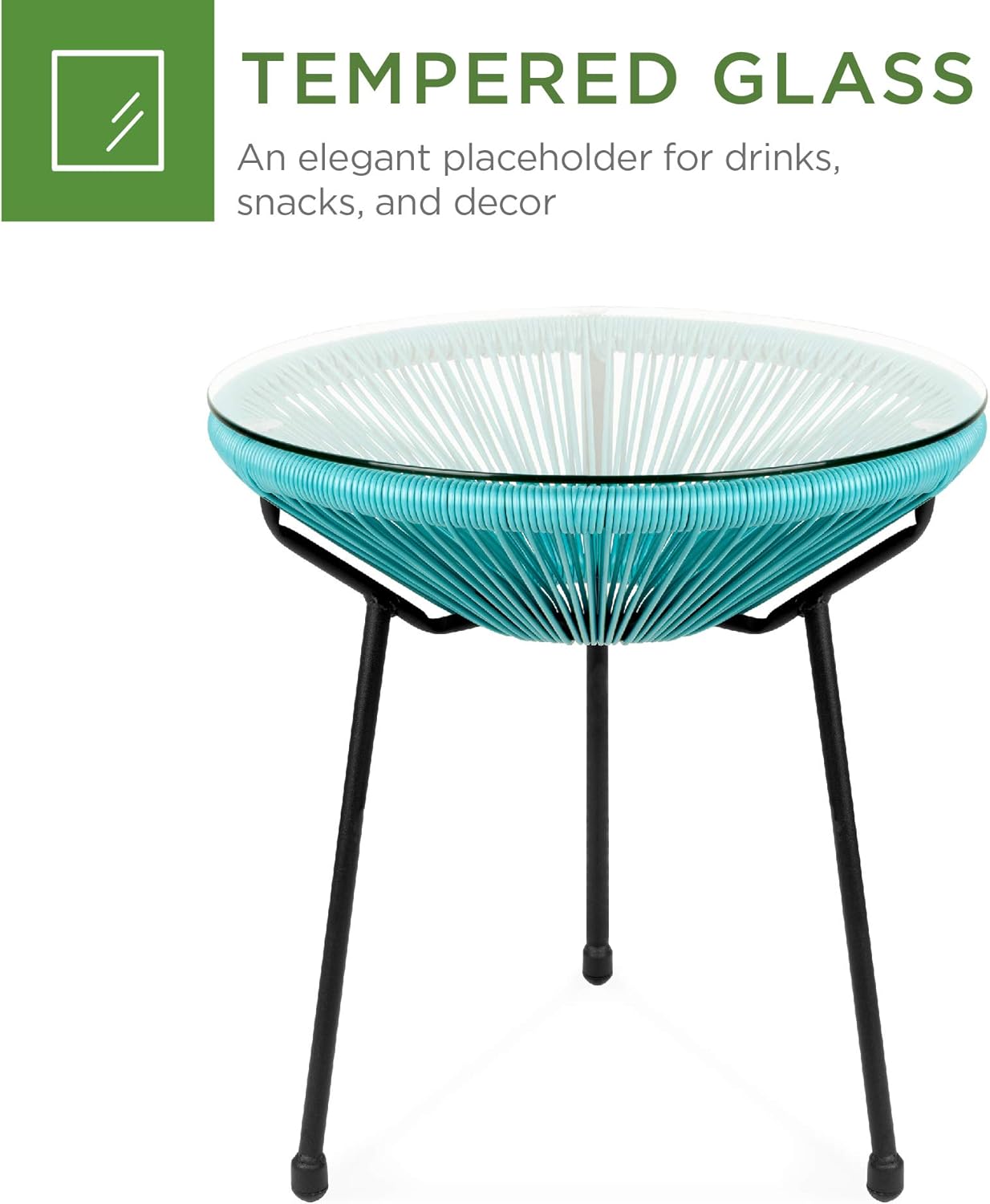 Best Choice Products 3-Piece Outdoor Acapulco All-Weather Woven Rope Patio Conversation Bistro Set w\/Glass Top Table and 2 Rocking Chairs - Blue - Image 5