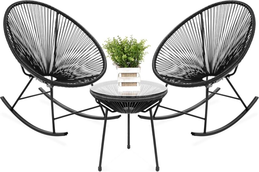 Best Choice Products 3-Piece Outdoor Acapulco All-Weather Woven Rope Patio Conversation Bistro Set w\/Glass Top Table and 2 Rocking Chairs - Blue - Image 10