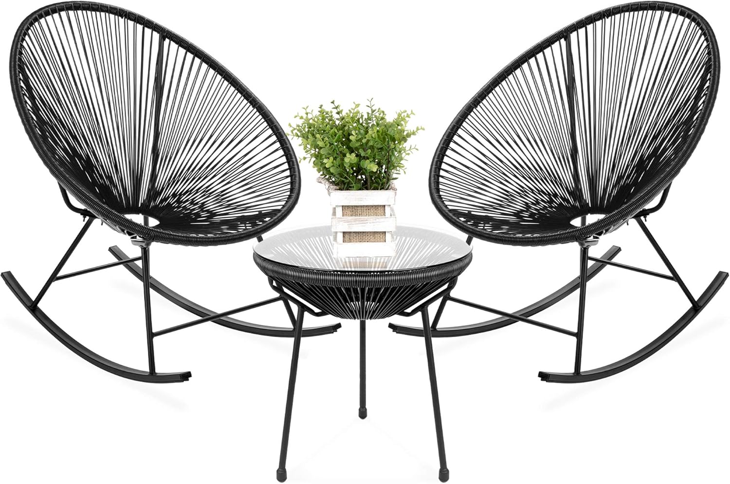 Best Choice Products 3-Piece Outdoor Acapulco All-Weather Woven Rope Patio Conversation Bistro Set w\/Glass Top Table and 2 Rocking Chairs - Blue - Image 10