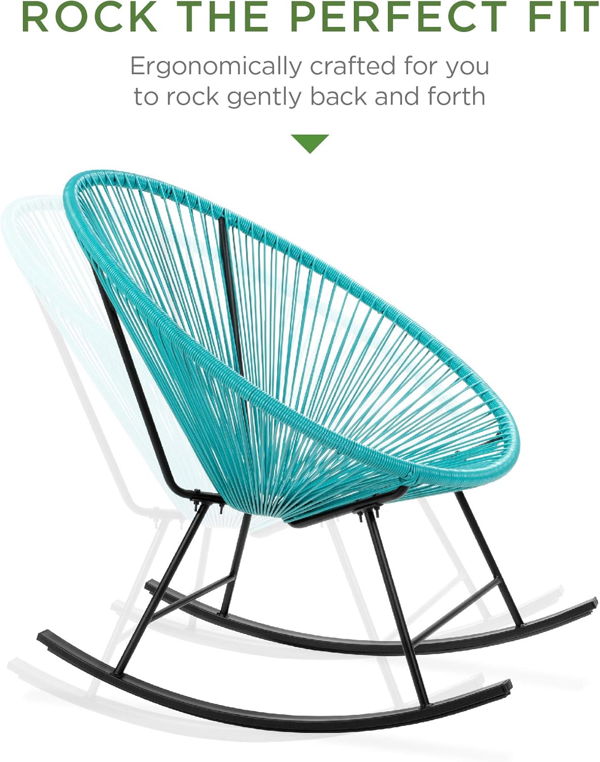 Best Choice Products 3-Piece Outdoor Acapulco All-Weather Woven Rope Patio Conversation Bistro Set w\/Glass Top Table and 2 Rocking Chairs - Blue - Image 2