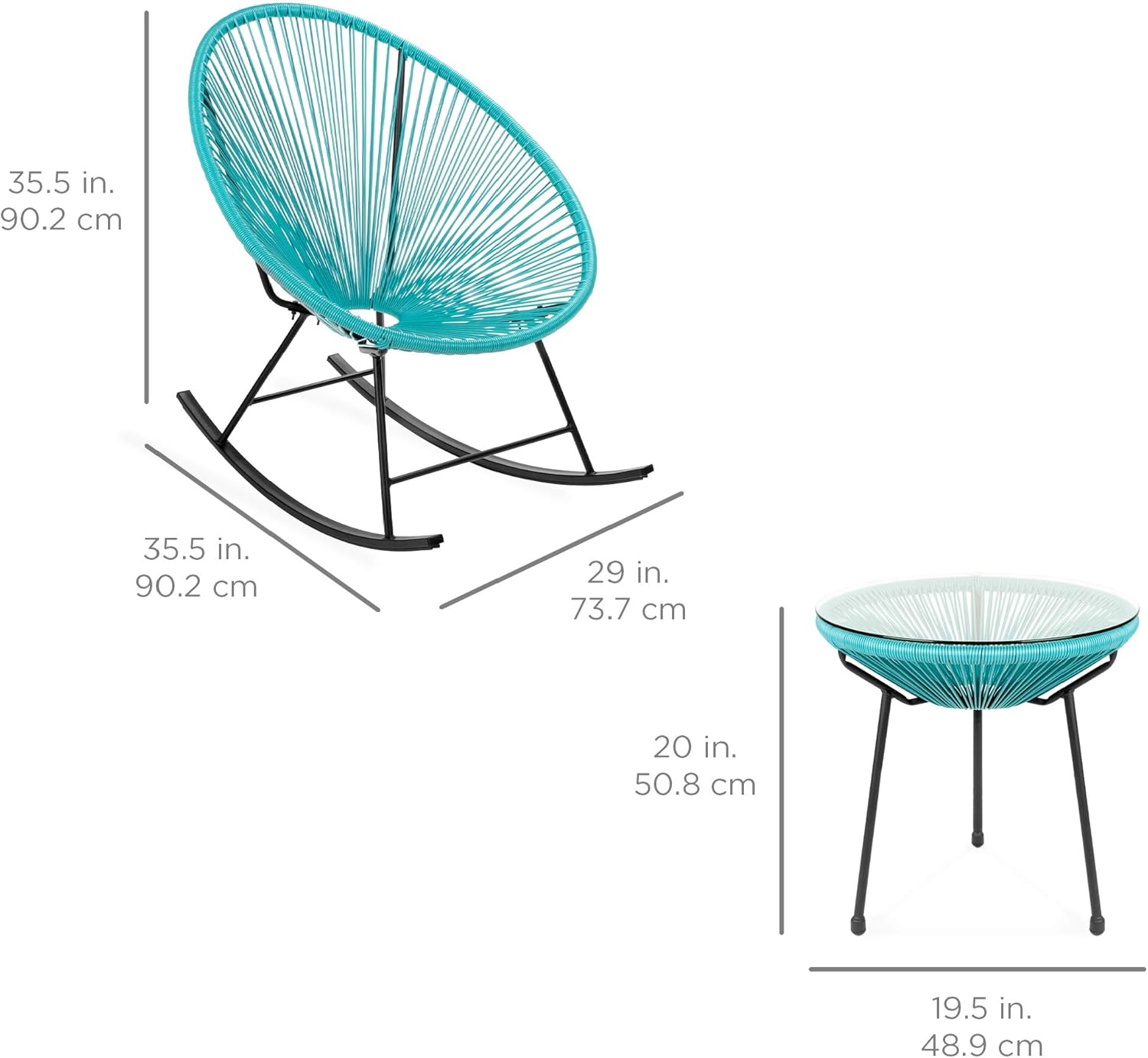 Best Choice Products 3-Piece Outdoor Acapulco All-Weather Woven Rope Patio Conversation Bistro Set w\/Glass Top Table and 2 Rocking Chairs - Blue - Image 7