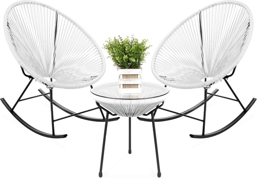 Best Choice Products 3-Piece Outdoor Acapulco All-Weather Woven Rope Patio Conversation Bistro Set w\/Glass Top Table and 2 Rocking Chairs - Blue - Image 8