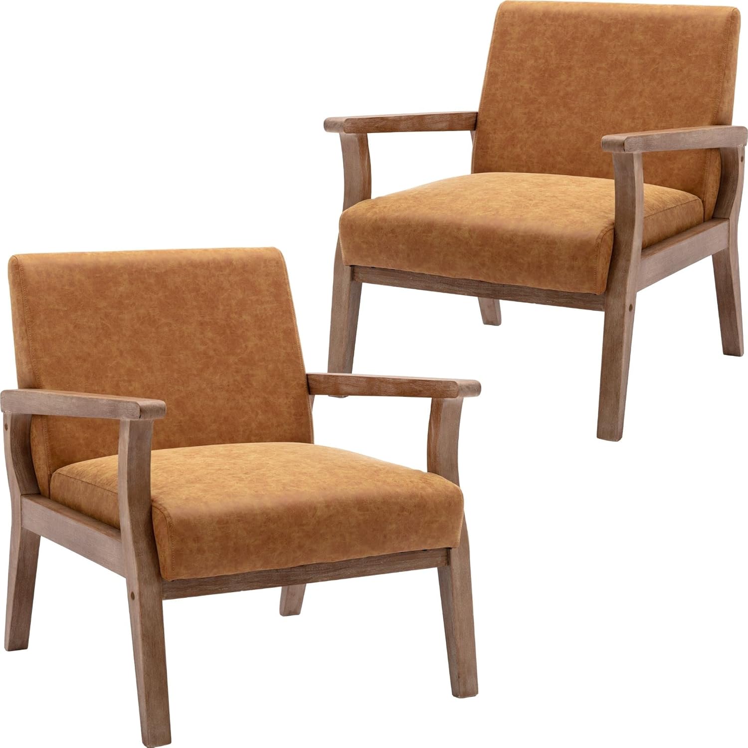 BESTANO Mid Century Modern Accent Chair, Linen Upholstered Living Room Accent Armchair with Wood Frame, Farmhouse Chair Indoor Corner Chair for Living Room Bedroom, Ivory - Image 10