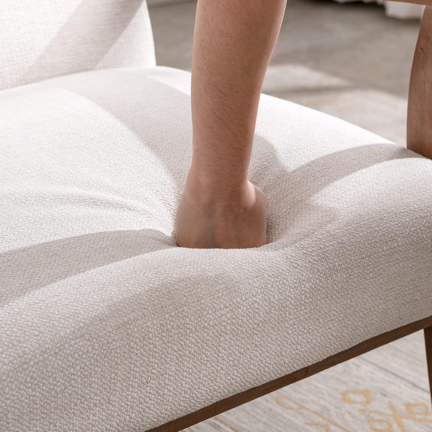 BESTANO Mid Century Modern Accent Chair, Linen Upholstered Living Room Accent Armchair with Wood Frame, Farmhouse Chair Indoor Corner Chair for Living Room Bedroom, Ivory - Image 4