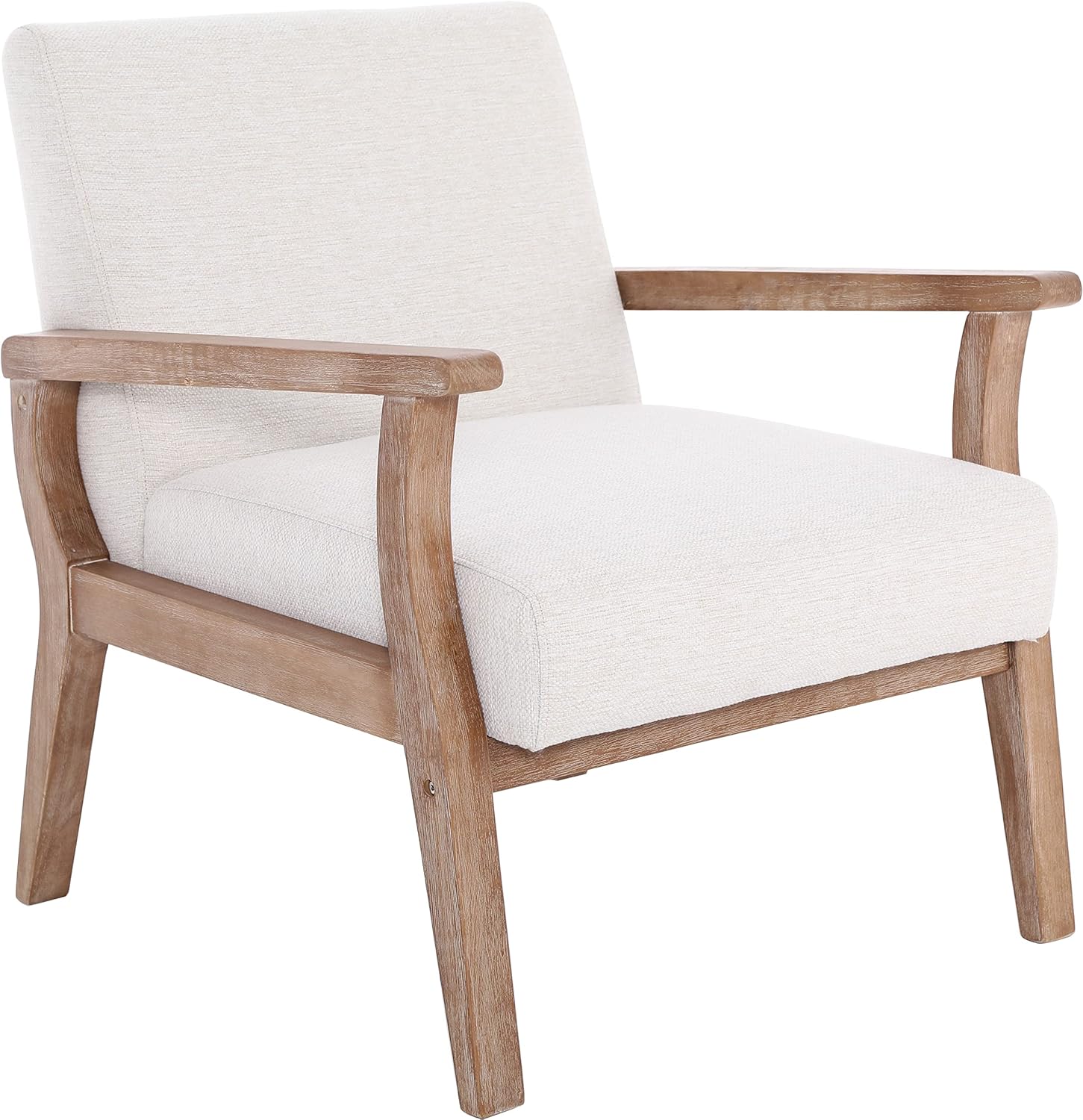 BESTANO Mid Century Modern Accent Chair, Linen Upholstered Living Room Accent Armchair with Wood Frame, Farmhouse Chair Indoor Corner Chair for Living Room Bedroom, Ivory