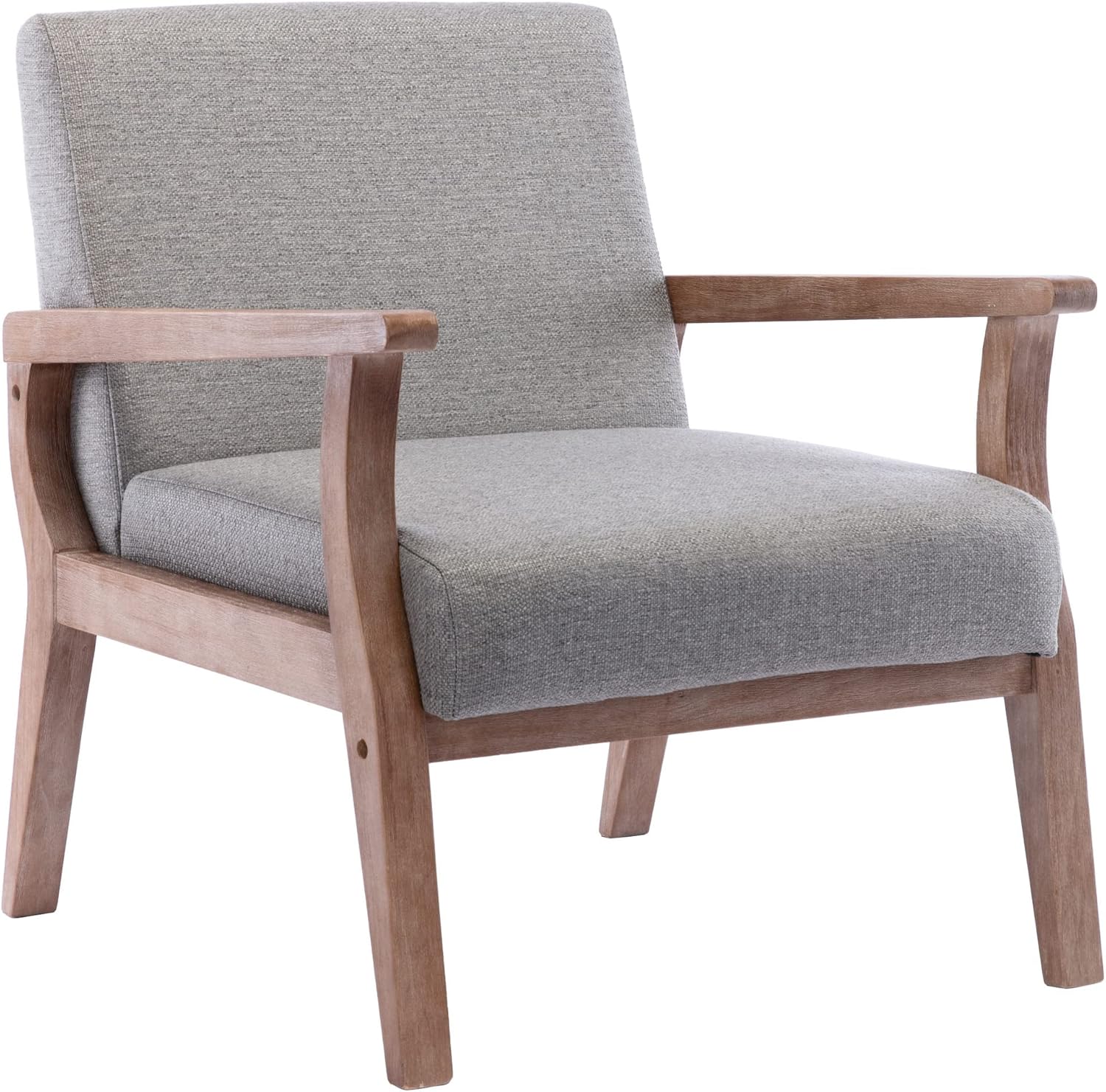 BESTANO Mid Century Modern Accent Chair, Linen Upholstered Living Room Accent Armchair with Wood Frame, Farmhouse Chair Indoor Corner Chair for Living Room Bedroom, Ivory - Image 8