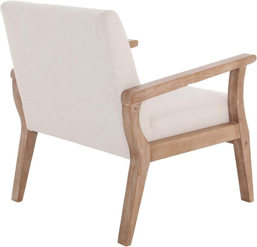 BESTANO Mid Century Modern Accent Chair, Linen Upholstered Living Room Accent Armchair with Wood Frame, Farmhouse Chair Indoor Corner Chair for Living Room Bedroom, Ivory - Image 7