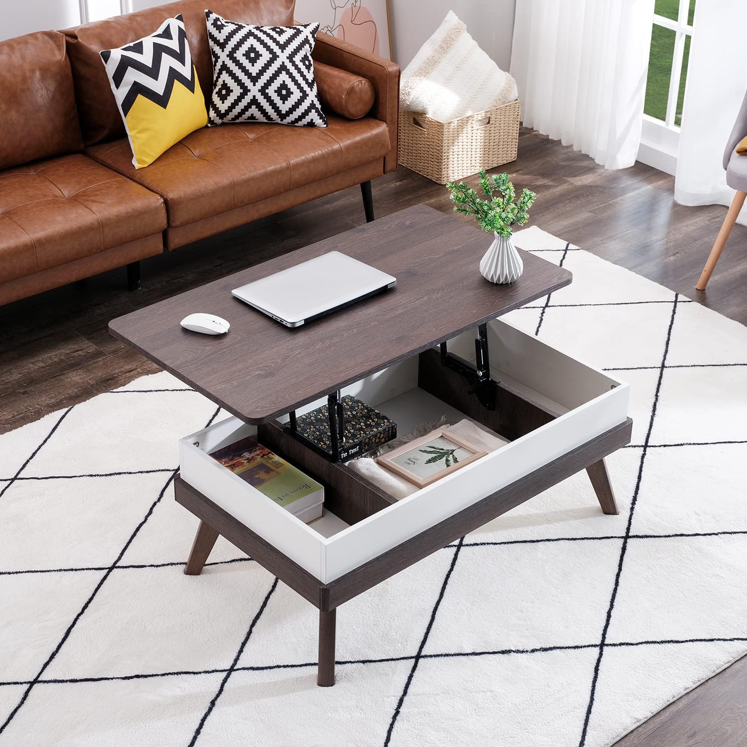 Bidiso Lift Top Coffee Table, Easy-to-Assembly Center Table with Hidden Storage Compartment, Modern Dining Table for Living Room Reception\/Home Office, Walnut - Image 18