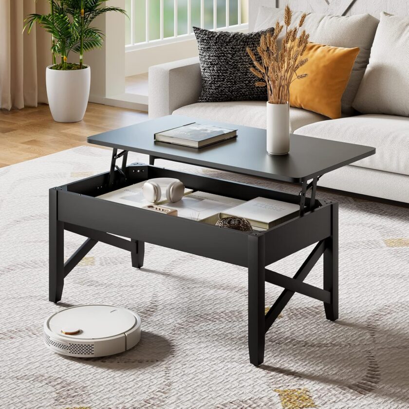 Bidiso Lift Top Coffee Table, Easy-to-Assembly Center Table with Hidden Storage Compartment, Modern Dining Table for Living Room Reception\/Home Office, Walnut - Image 11