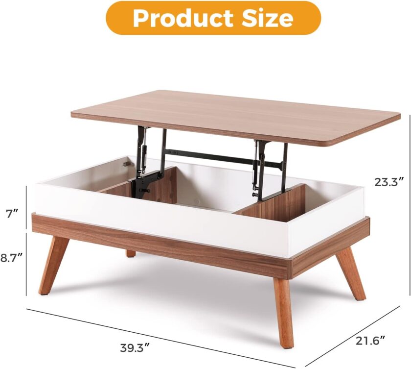 Bidiso Lift Top Coffee Table, Easy-to-Assembly Center Table with Hidden Storage Compartment, Modern Dining Table for Living Room Reception\/Home Office, Walnut - Image 2
