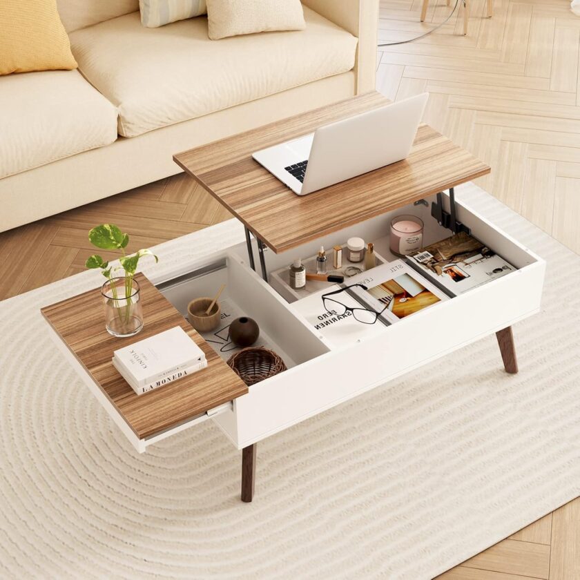 Bidiso Lift Top Coffee Table, Easy-to-Assembly Center Table with Hidden Storage Compartment, Modern Dining Table for Living Room Reception\/Home Office, Walnut - Image 10