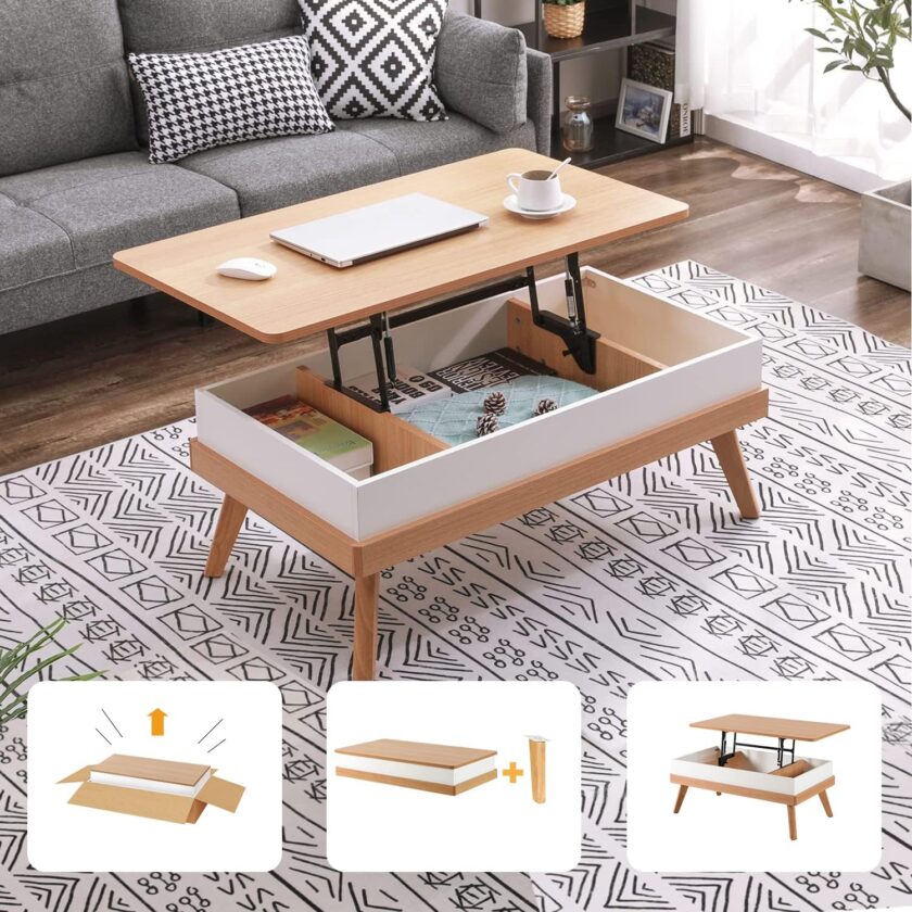 Bidiso Lift Top Coffee Table, Easy-to-Assembly Center Table with Hidden Storage Compartment, Modern Dining Table for Living Room Reception\/Home Office, Walnut - Image 9