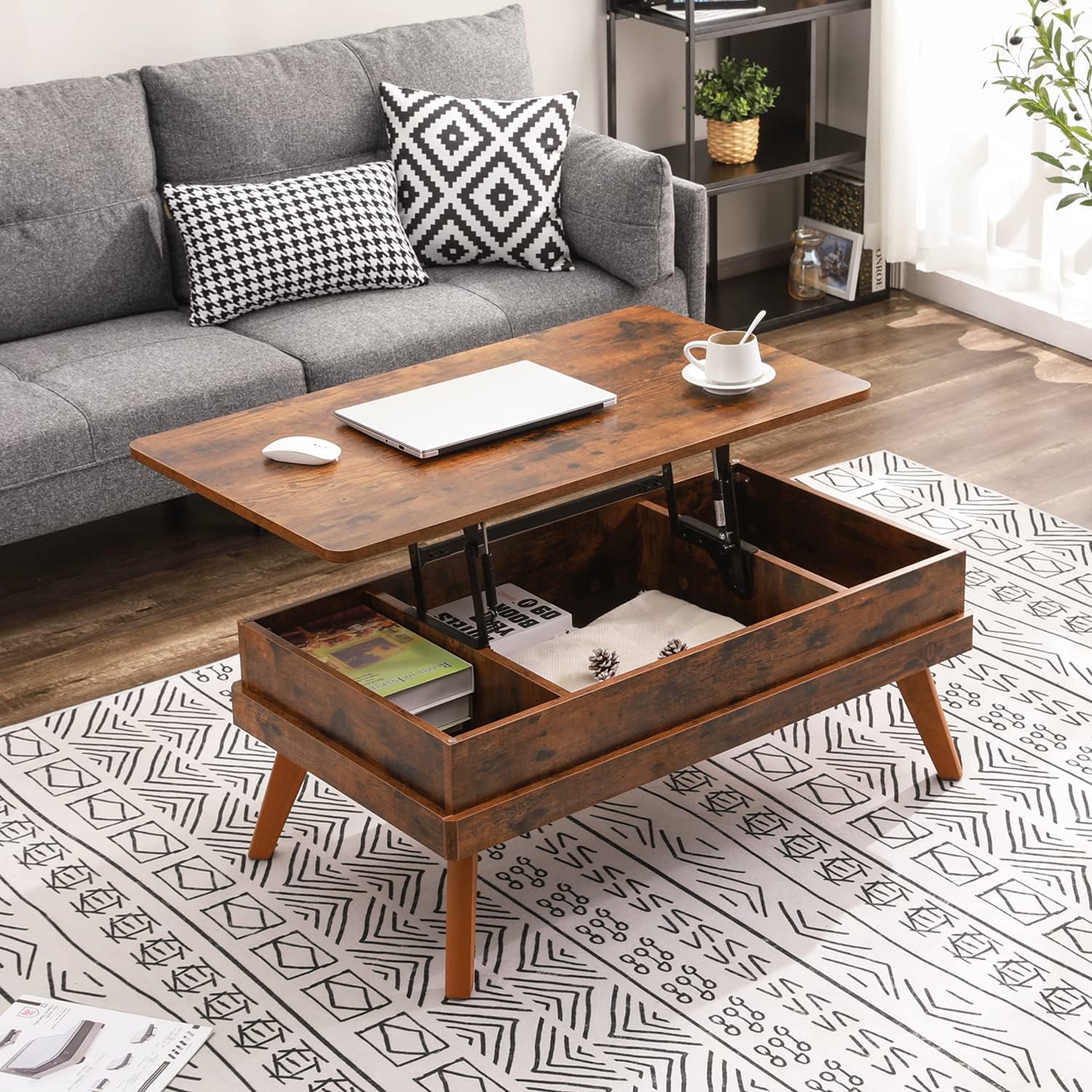 Bidiso Lift Top Coffee Table, Easy-to-Assembly Center Table with Hidden Storage Compartment, Modern Dining Table for Living Room Reception\/Home Office, Walnut - Image 17