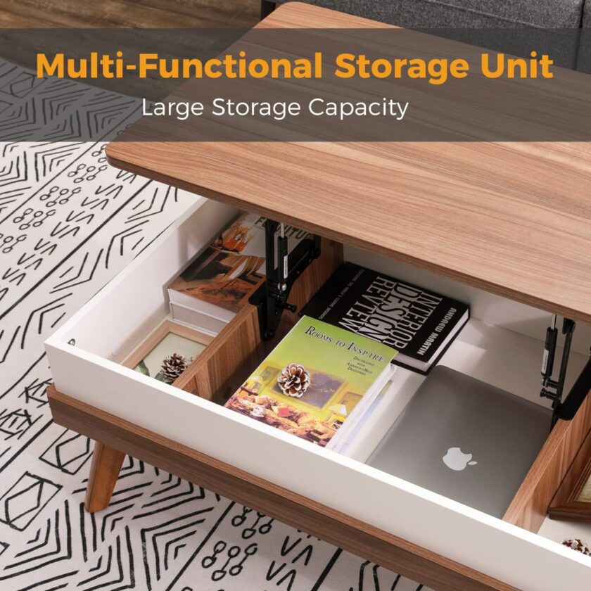 Bidiso Lift Top Coffee Table, Easy-to-Assembly Center Table with Hidden Storage Compartment, Modern Dining Table for Living Room Reception\/Home Office, Walnut - Image 5