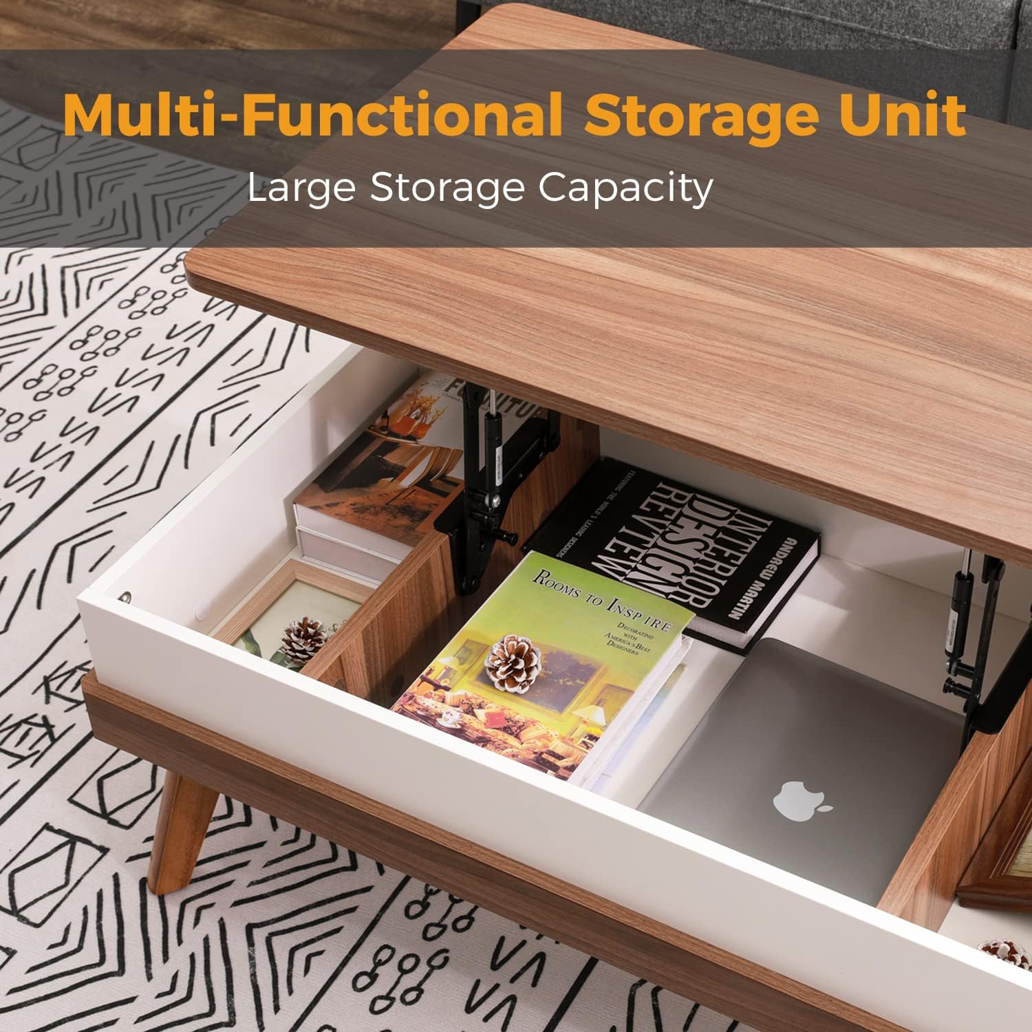 Bidiso Lift Top Coffee Table, Easy-to-Assembly Center Table with Hidden Storage Compartment, Modern Dining Table for Living Room Reception\/Home Office, Walnut - Image 5