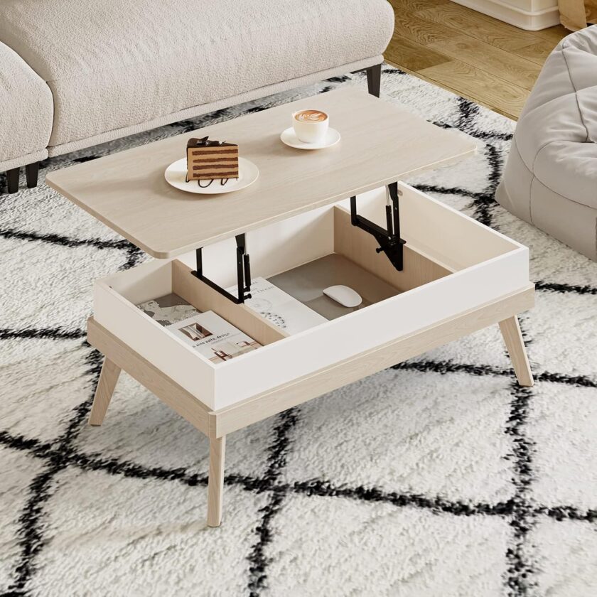 Bidiso Lift Top Coffee Table, Easy-to-Assembly Center Table with Hidden Storage Compartment, Modern Dining Table for Living Room Reception\/Home Office, Walnut - Image 14