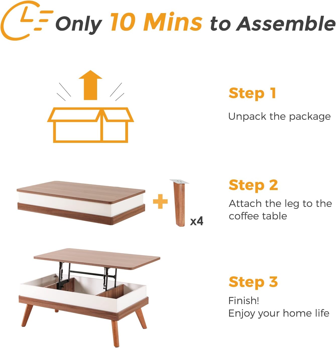 Bidiso Lift Top Coffee Table, Easy-to-Assembly Center Table with Hidden Storage Compartment, Modern Dining Table for Living Room Reception\/Home Office, Walnut - Image 3