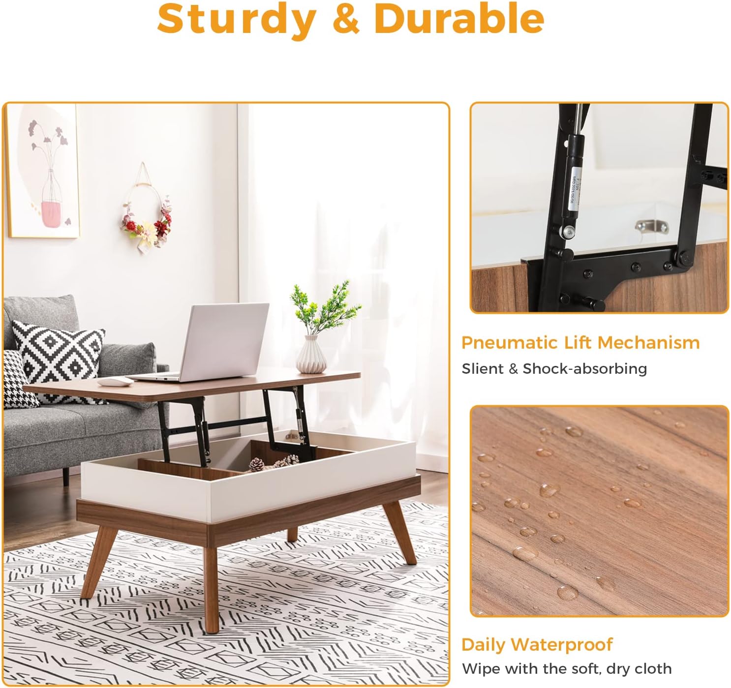 Bidiso Lift Top Coffee Table, Easy-to-Assembly Center Table with Hidden Storage Compartment, Modern Dining Table for Living Room Reception\/Home Office, Walnut - Image 8