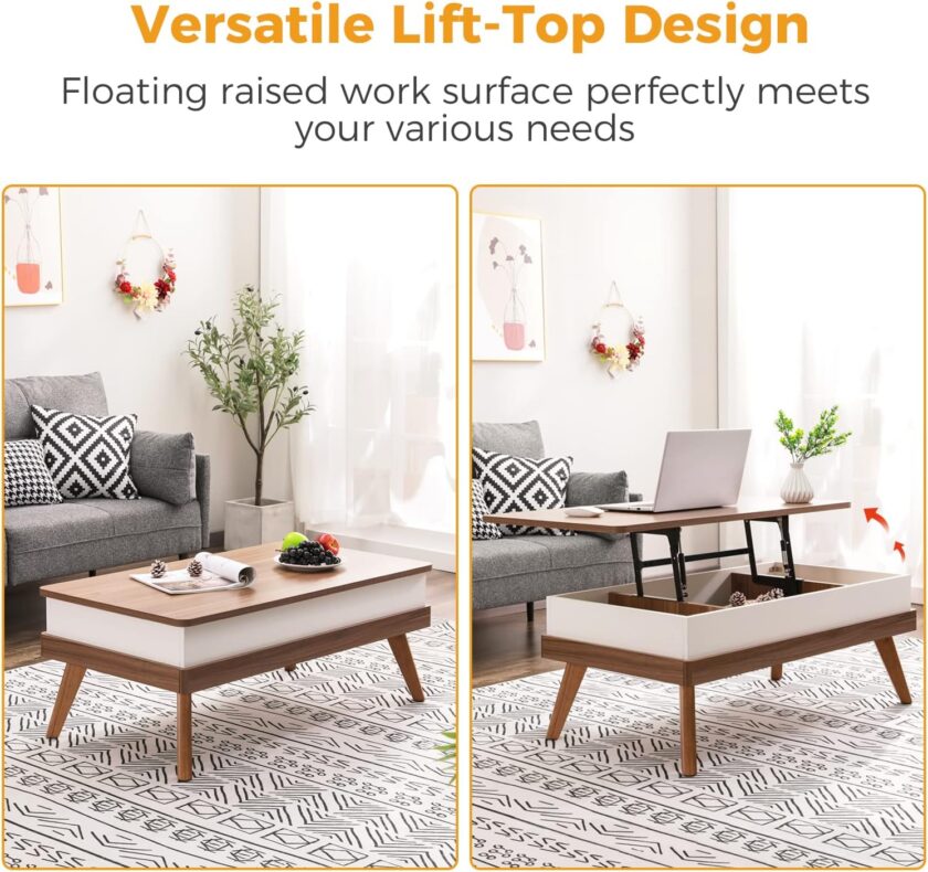 Bidiso Lift Top Coffee Table, Easy-to-Assembly Center Table with Hidden Storage Compartment, Modern Dining Table for Living Room Reception\/Home Office, Walnut - Image 6