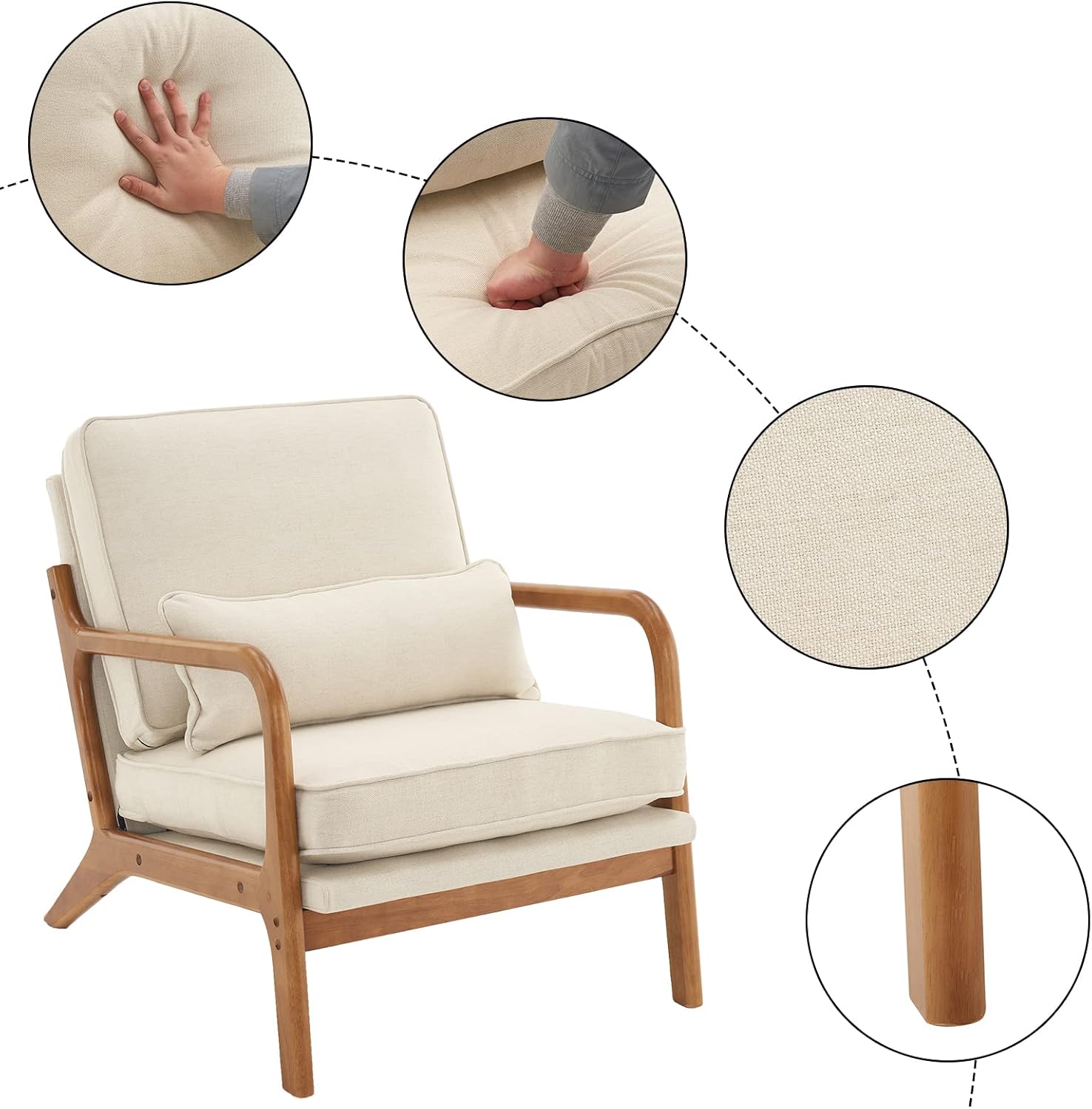 Bonnlo Beige Accent Chairs Set of 2, Upholstered Mid Century Modern Lounge Fabric Chairs Reading Chairs Side Sitting Chair Solid Wood Farmhouse Armchairs for Living Room, Bedroom, Guest Room - Image 4