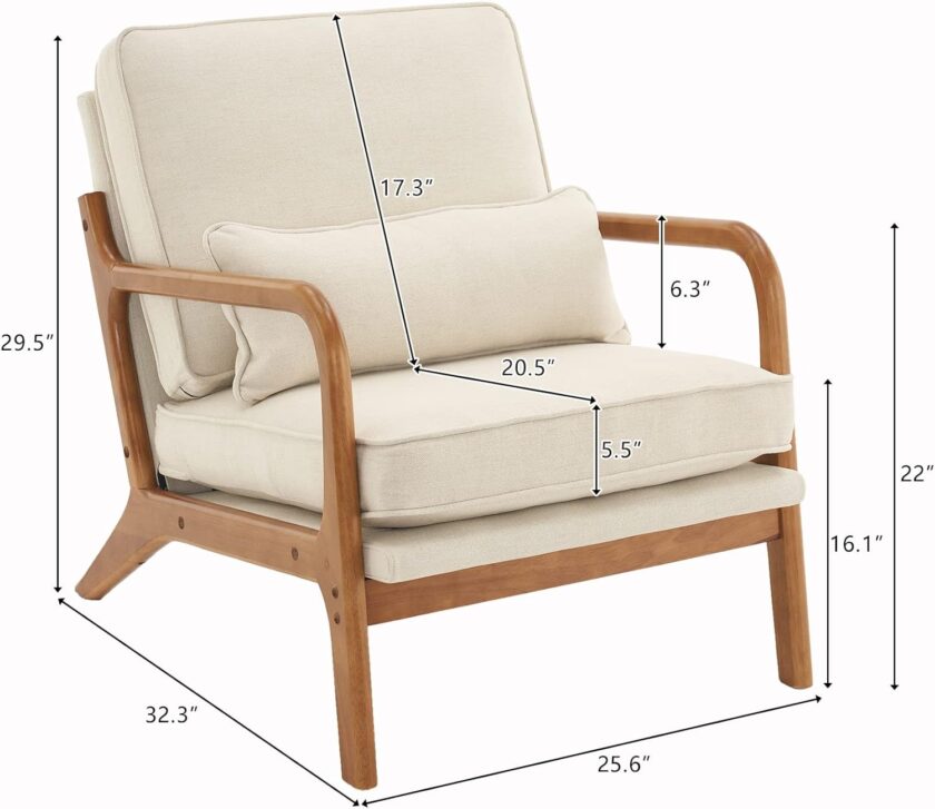 Bonnlo Beige Accent Chairs Set of 2, Upholstered Mid Century Modern Lounge Fabric Chairs Reading Chairs Side Sitting Chair Solid Wood Farmhouse Armchairs for Living Room, Bedroom, Guest Room - Image 2