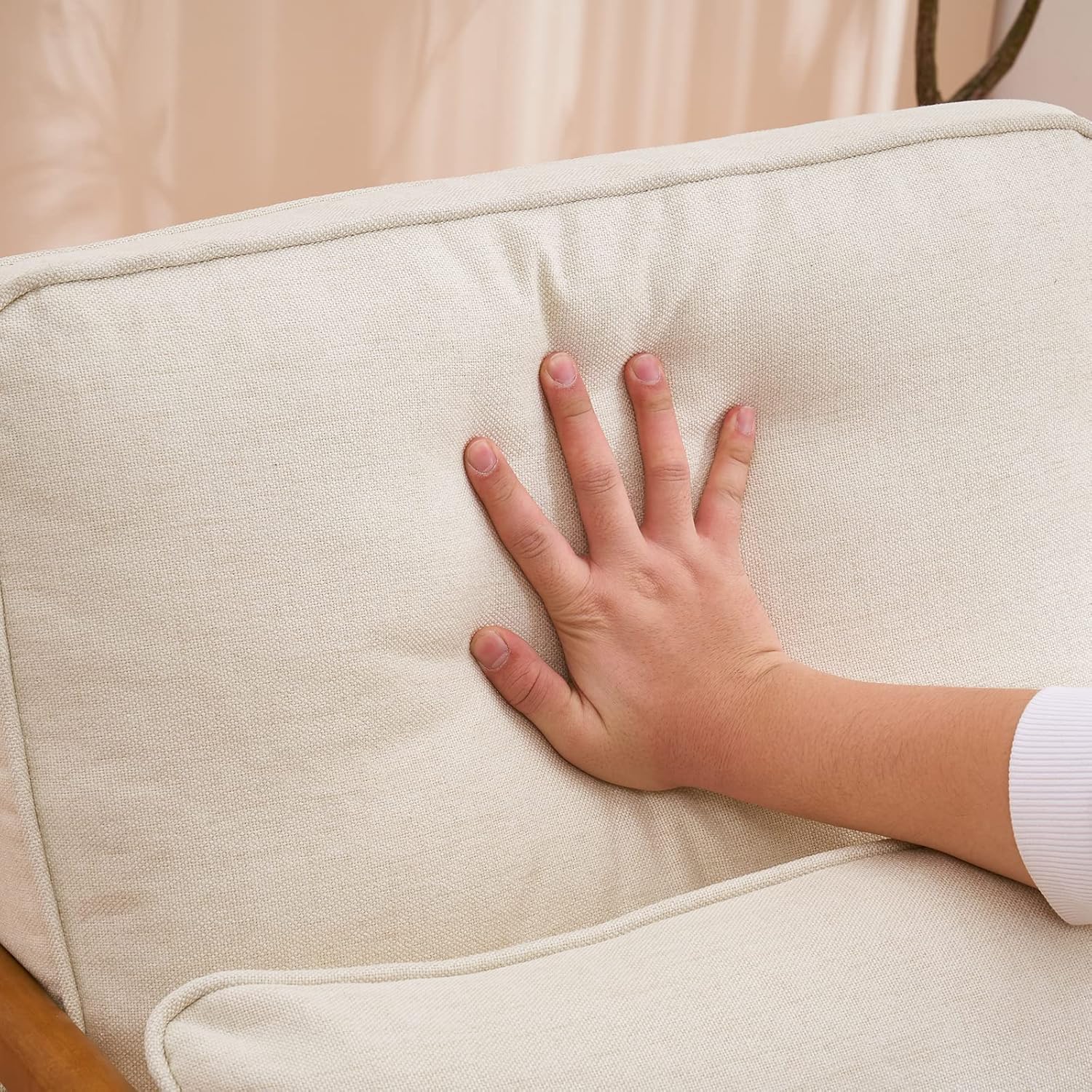 Bonnlo Beige Accent Chairs Set of 2, Upholstered Mid Century Modern Lounge Fabric Chairs Reading Chairs Side Sitting Chair Solid Wood Farmhouse Armchairs for Living Room, Bedroom, Guest Room - Image 9