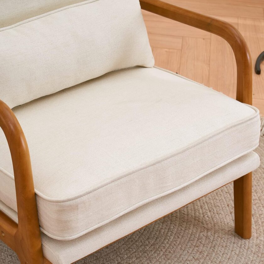 Bonnlo Beige Accent Chairs Set of 2, Upholstered Mid Century Modern Lounge Fabric Chairs Reading Chairs Side Sitting Chair Solid Wood Farmhouse Armchairs for Living Room, Bedroom, Guest Room - Image 7
