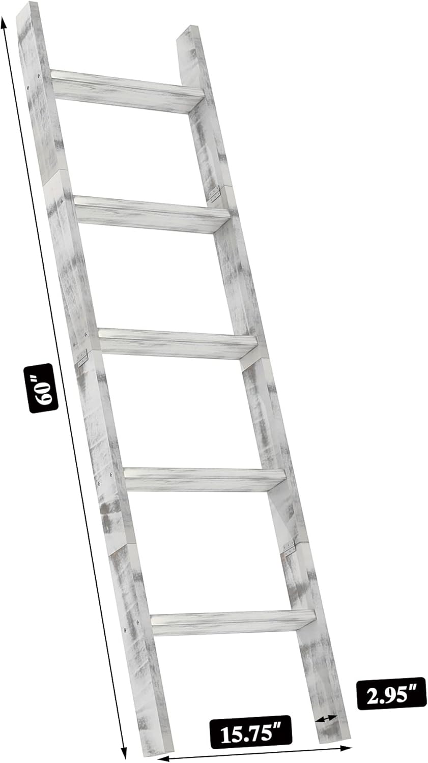 C&AHOME 5-Foot Wall Leaning Blanket Ladder, Wall Leaning Blanket Ladders, Ladder Shelf, Wall Leaning Ladders Bathroom Storage Towel Display Rack Shelf Holder, Rustic Farmhouse, White UBLWLW05W - Image 7