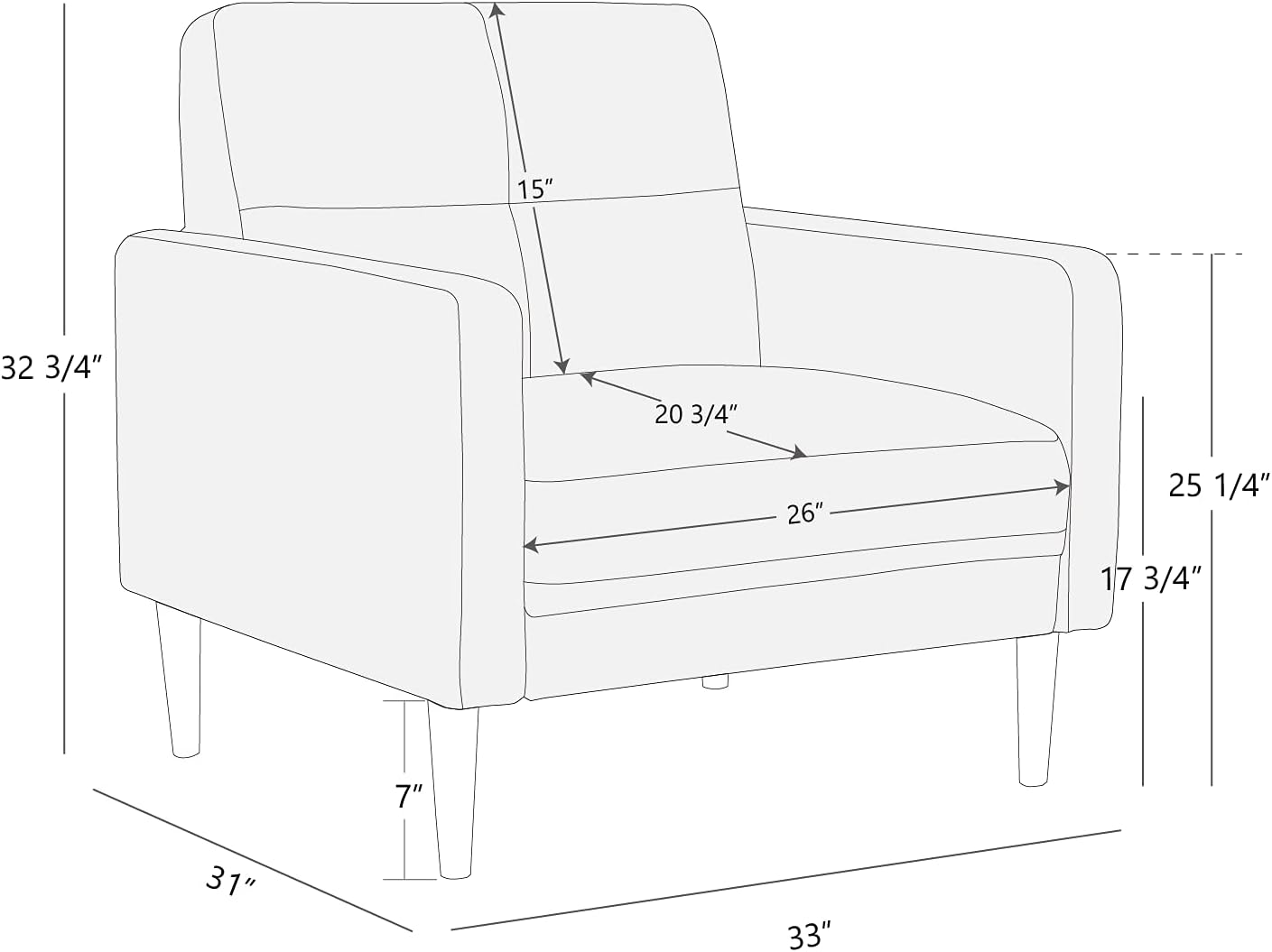 CHITA Living Room Chair Mid-Century Single Sofa Furniture 33''W Tufted Sofa Chair for Living Room Apartment, Solid Wood Leg, Easy Assembly, Flint Grey - Image 6