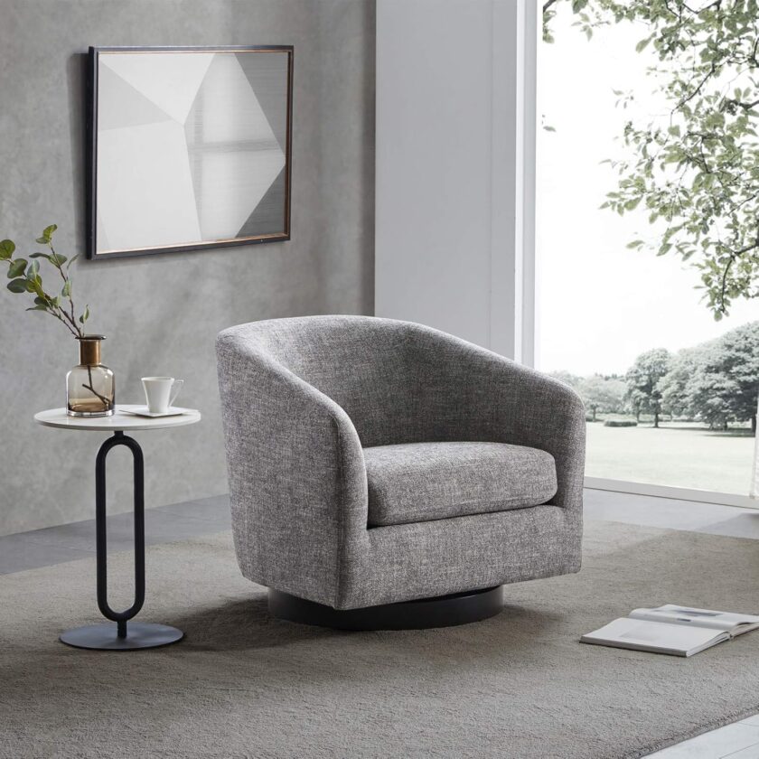 CHITA Swivel Accent Chair Armchair, Round Barrel Chair in Fabric for Living Room Bedroom, Pebble Grey - Image 2