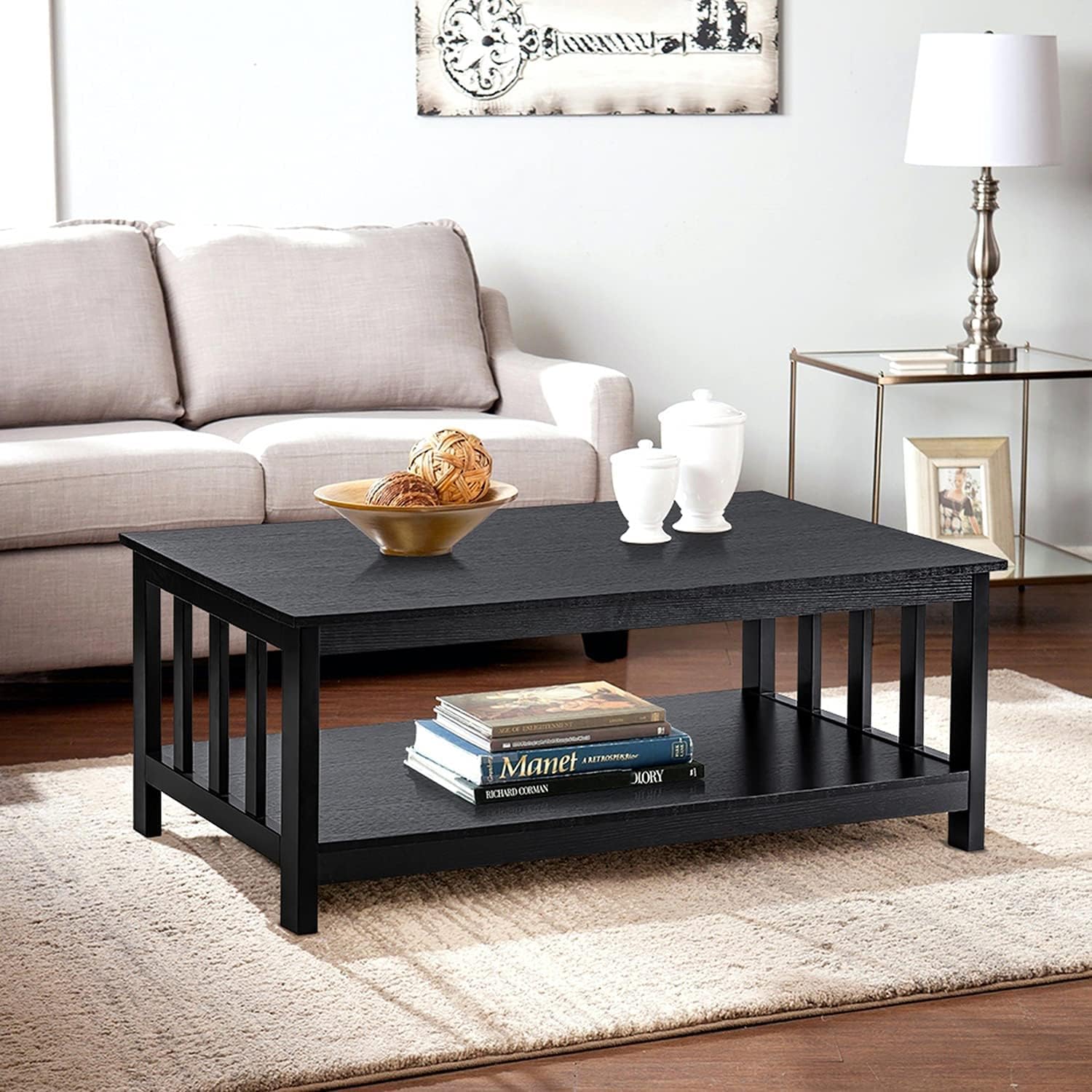 ChooChoo Farmhouse Coffee Table, Grey Living Room Table with Shelf, 40 Inch - Image 9