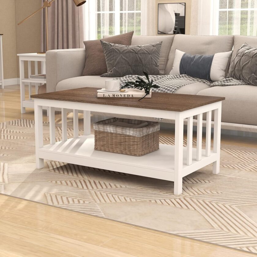 ChooChoo Farmhouse Coffee Table, Grey Living Room Table with Shelf, 40 Inch - Image 10