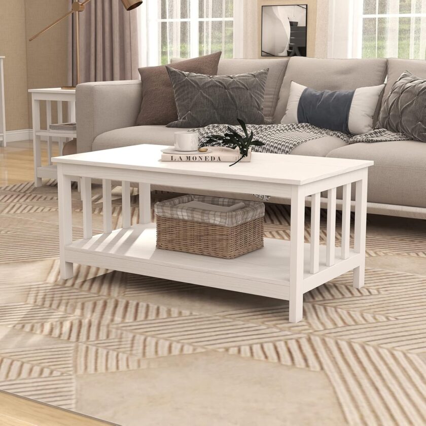 ChooChoo Farmhouse Coffee Table, Grey Living Room Table with Shelf, 40 Inch - Image 11