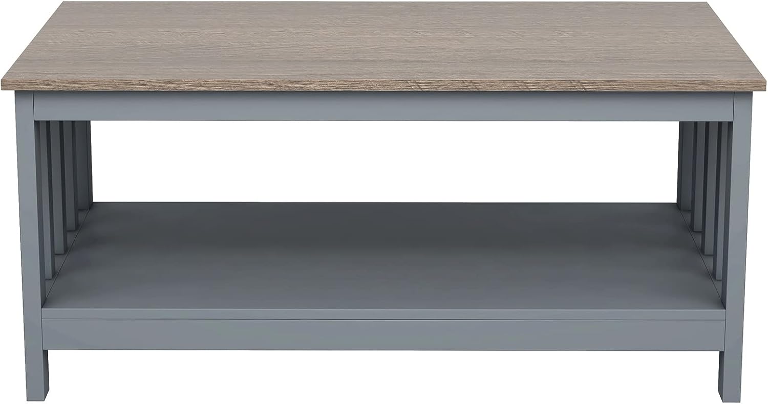 ChooChoo Farmhouse Coffee Table, Grey Living Room Table with Shelf, 40 Inch - Image 7