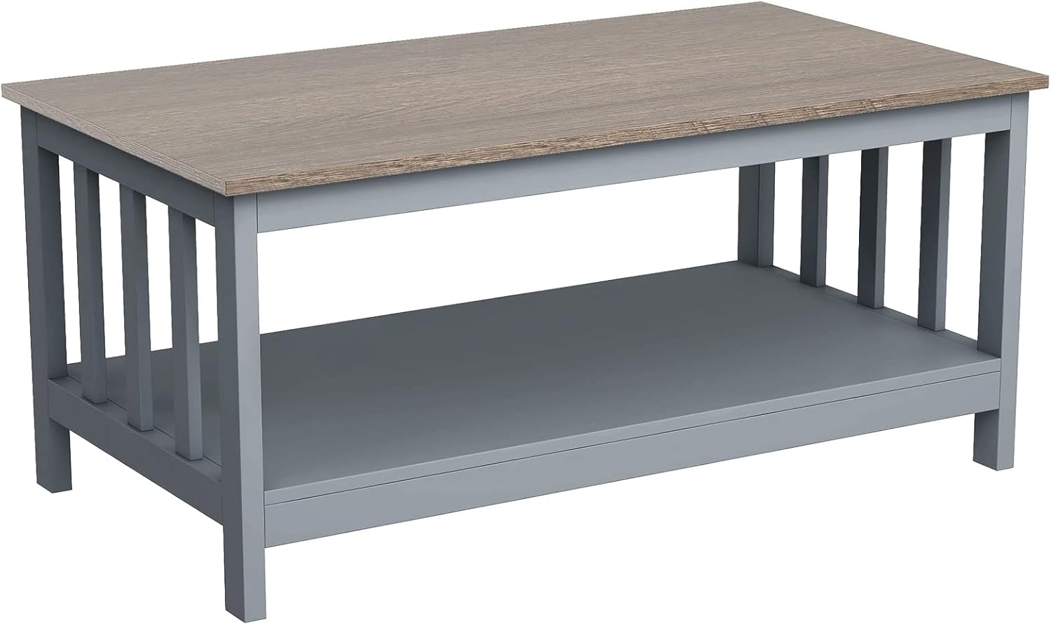ChooChoo Farmhouse Coffee Table, Grey Living Room Table with Shelf, 40 Inch - Image 3