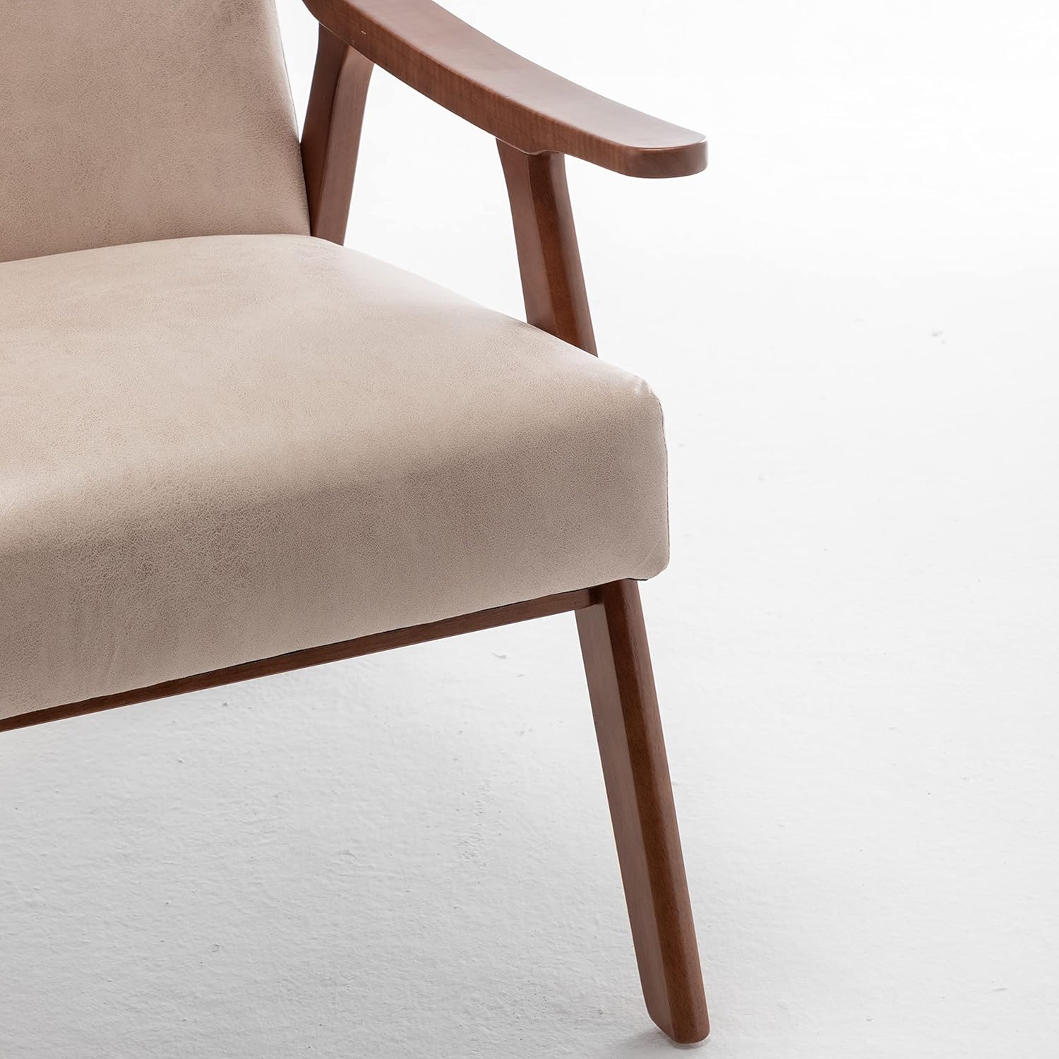 Container Furniture Direct Accent Chair with Microfiber Upholstery and Solid Wood Frame, Classic Mid-Century Modern Living Room Furniture for Extra Seating, Light Camel - Image 9