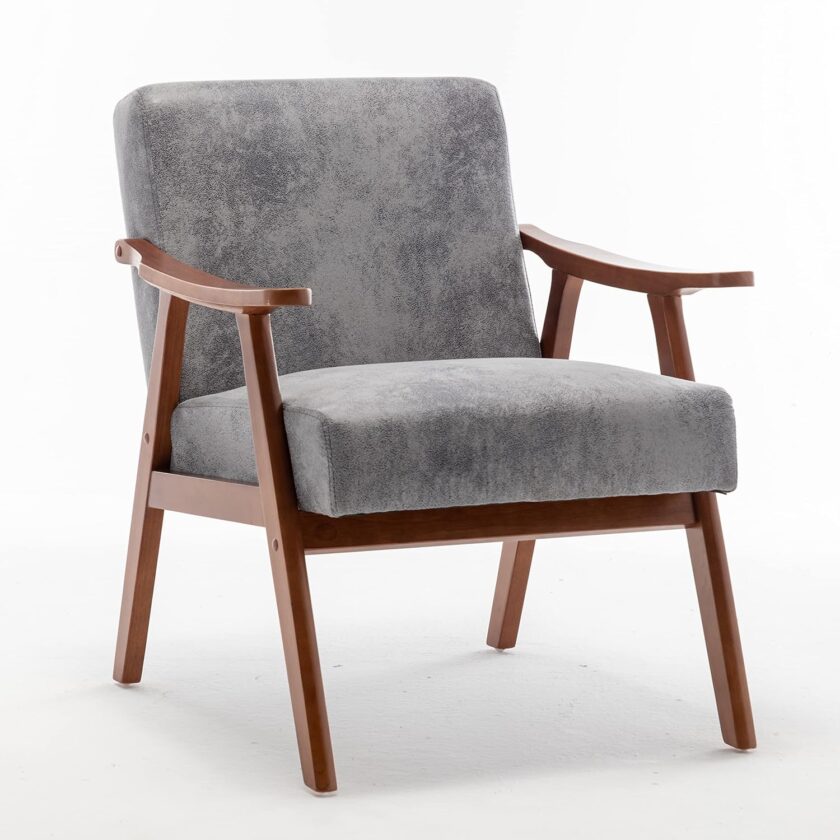 Container Furniture Direct Accent Chair with Microfiber Upholstery and Solid Wood Frame, Classic Mid-Century Modern Living Room Furniture for Extra Seating, Light Camel - Image 13