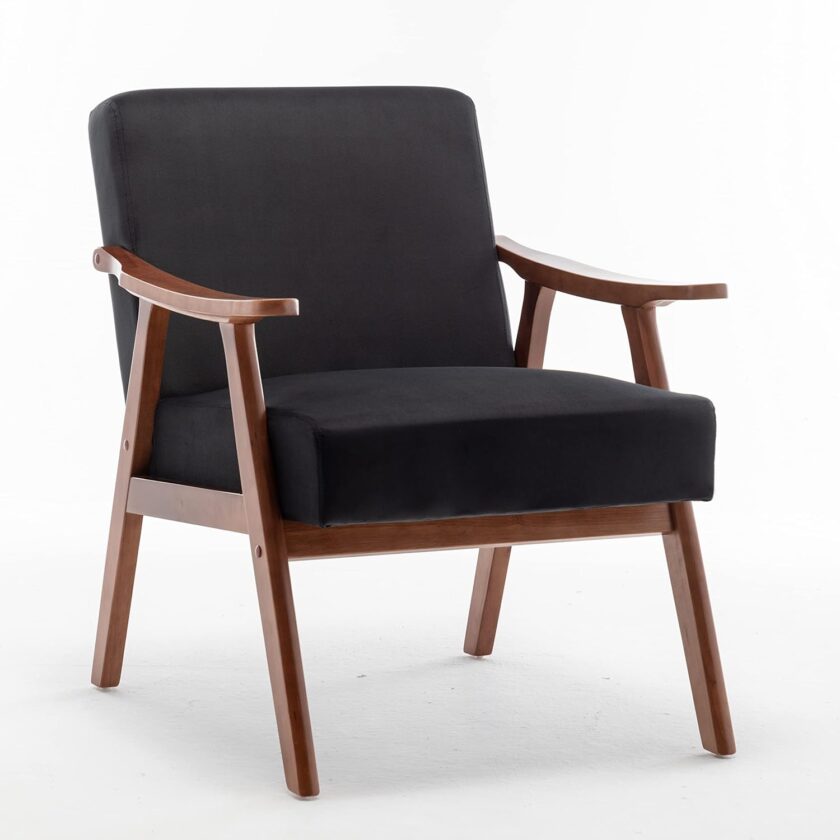 Container Furniture Direct Accent Chair with Microfiber Upholstery and Solid Wood Frame, Classic Mid-Century Modern Living Room Furniture for Extra Seating, Light Camel - Image 10