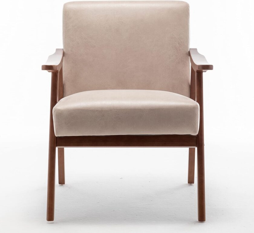 Container Furniture Direct Accent Chair with Microfiber Upholstery and Solid Wood Frame, Classic Mid-Century Modern Living Room Furniture for Extra Seating, Light Camel - Image 5