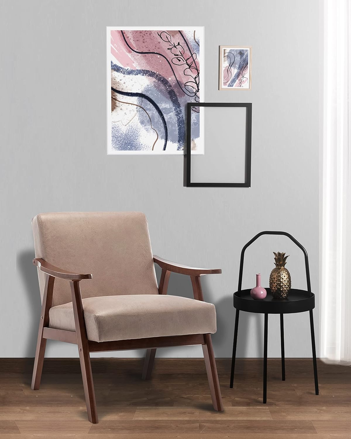 Container Furniture Direct Accent Chair with Microfiber Upholstery and Solid Wood Frame, Classic Mid-Century Modern Living Room Furniture for Extra Seating, Light Camel - Image 3