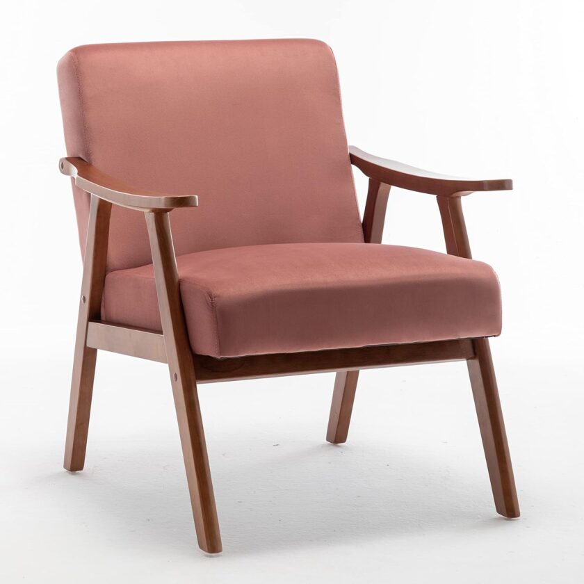 Container Furniture Direct Accent Chair with Microfiber Upholstery and Solid Wood Frame, Classic Mid-Century Modern Living Room Furniture for Extra Seating, Light Camel - Image 12